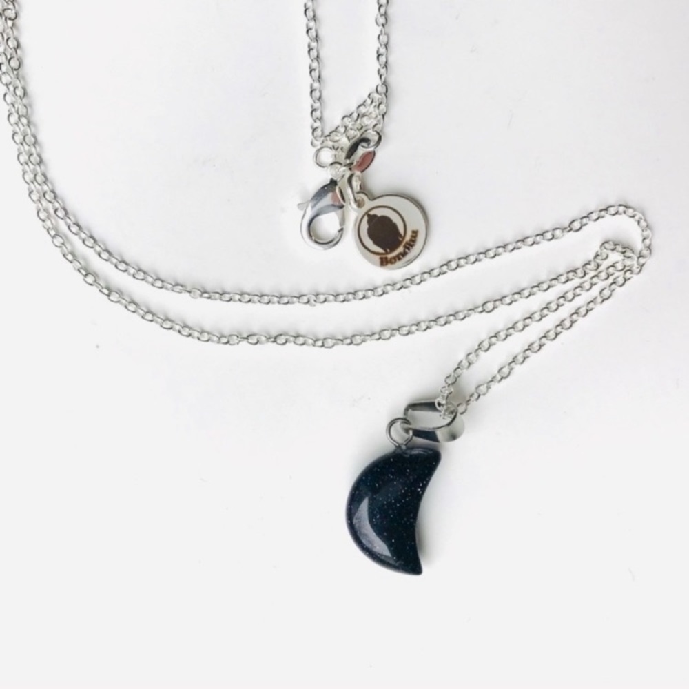 Blue Goldstone crescent moon necklace
